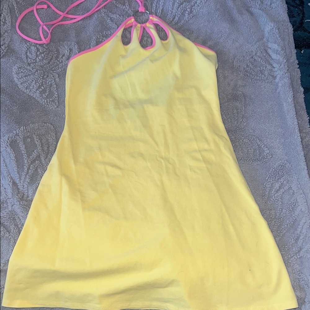 Forever 21 Yellow Halter Dress with Pink Trim